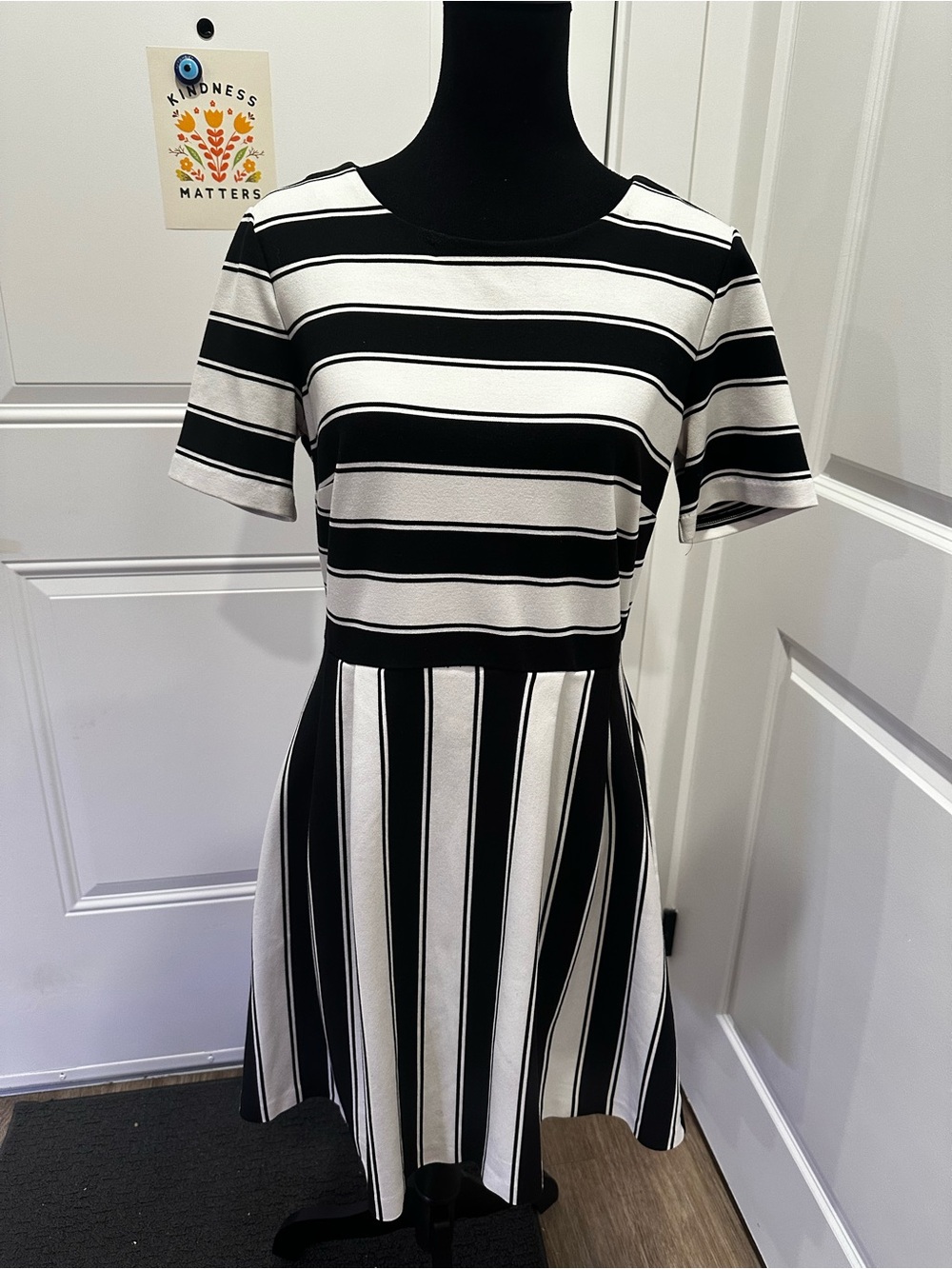 LOFT Black and White Striped Mini Dress